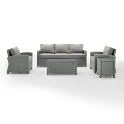 Crosley - Bradenton 5-Piece Outdoor Wicker Sofa Set, Gray -Equipment Pools Bradenton 5 Piece Outdoor Wicker Sofa Set Gray 8