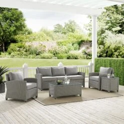 Crosley - Bradenton 5-Piece Outdoor Wicker Sofa Set, Gray -Equipment Pools Bradenton 5 Piece Outdoor Wicker Sofa Set Gray 9