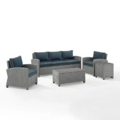 Crosley - Bradenton 5-Piece Outdoor Wicker Sofa Set, Navy -Equipment Pools Bradenton 5 Piece Outdoor Wicker Sofa Set Navy 10