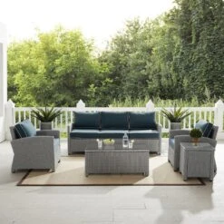 Crosley - Bradenton 5-Piece Outdoor Wicker Sofa Set, Navy -Equipment Pools Bradenton 5 Piece Outdoor Wicker Sofa Set Navy 12