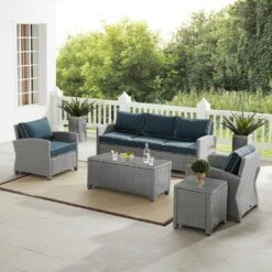 Crosley - Bradenton 5-Piece Outdoor Wicker Sofa Set, Navy -Equipment Pools Bradenton 5 Piece Outdoor Wicker Sofa Set Navy 13