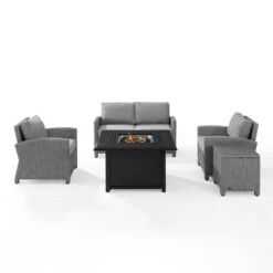 Crosley - Bradenton 5-Piece Wicker Sofa Set With Fire Table, Gray -Equipment Pools Bradenton 5 Piece Wicker Sofa Set with Fire Table Gray 10