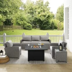 Crosley - Bradenton 5-Piece Wicker Sofa Set With Fire Table, Gray -Equipment Pools Bradenton 5 Piece Wicker Sofa Set with Fire Table Gray 13
