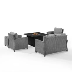 Crosley - Bradenton 5-Piece Wicker Sofa Set With Fire Table, Gray -Equipment Pools Bradenton 5 Piece Wicker Sofa Set with Fire Table Gray 16