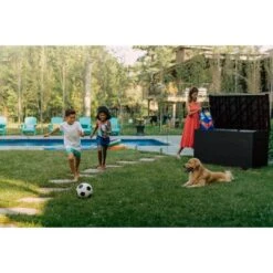 Keter - Java XXL 230 Gallon Resin Rattan-Style Outdoor Storage Deck Box, Brown -Equipment Pools Java XXL 230 Gallon Resin Rattan Style Outdoor Storage Deck Box Brown 6