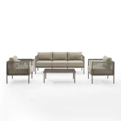 Crosley - KO70272LB-TE Cali Bay 5-Piece Taupe Wicker And Metal Sofa Set -Equipment Pools KO70272LB TE Cali Bay 5 Piece Taupe Wicker and Metal Sofa Set 11