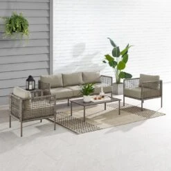 Crosley - KO70272LB-TE Cali Bay 5-Piece Taupe Wicker And Metal Sofa Set -Equipment Pools KO70272LB TE Cali Bay 5 Piece Taupe Wicker and Metal Sofa Set 12