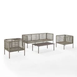 Crosley - KO70272LB-TE Cali Bay 5-Piece Taupe Wicker And Metal Sofa Set -Equipment Pools KO70272LB TE Cali Bay 5 Piece Taupe Wicker and Metal Sofa Set 16