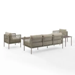 Crosley - KO70272LB-TE Cali Bay 5-Piece Taupe Wicker And Metal Sofa Set -Equipment Pools KO70272LB TE Cali Bay 5 Piece Taupe Wicker and Metal Sofa Set 17