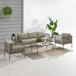 Crosley - KO70272LB-TE Cali Bay 5-Piece Taupe Wicker And Metal Sofa Set -Equipment Pools KO70272LB TE Cali Bay 5 Piece Taupe Wicker and Metal Sofa Set 2