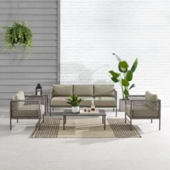Crosley - KO70272LB-TE Cali Bay 5-Piece Taupe Wicker And Metal Sofa Set -Equipment Pools KO70272LB TE Cali Bay 5 Piece Taupe Wicker and Metal Sofa Set 3