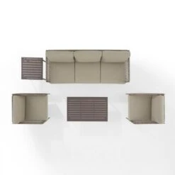 Crosley - KO70272LB-TE Cali Bay 5-Piece Taupe Wicker And Metal Sofa Set -Equipment Pools KO70272LB TE Cali Bay 5 Piece Taupe Wicker and Metal Sofa Set 4