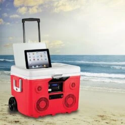 Sondpex - KoolMax 40 Quart Wheeled Cooler Bluetooth Audio And Charging Station - Red -Equipment Pools KoolMax 40 Quart Wheeled Cooler Bluetooth Audio and Charging Station Red 8