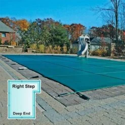 GLI - Mesh Safety Cover 16x32 Ft Rectangle With 4x8 Right Step, Green -Equipment Pools Original Mesh Rectangle with 4 x 8 Right Side Step Safety Pool Cover Green 7