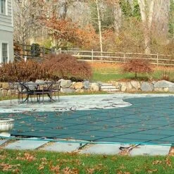 GLI - 16' X 32' Rectangle Mesh Safety Cover With 4' X 8' Center Step, Blue -Equipment Pools Original Mesh Safety Pool Cover 16x32 ft Rectangle with Center Step 22