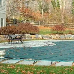GLI - 16' X 32' Rectangle Safety Pool Cover With 4' X 8' Center End Step, Gray -Equipment Pools Original Mesh Safety Pool Cover 16x32 ft Rectangle with Center Step 26