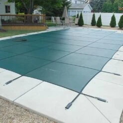 GLI - 16' X 32' Rectangle Safety Pool Cover With 4' X 8' Center End Step, Gray -Equipment Pools Original Mesh Safety Pool Cover 16x32 ft Rectangle with Center Step 29