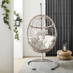 Crosley - Cleo Indoor/Outdoor Wicker Hanging Egg Chair 25 Crosley - Cleo Indoor/Outdoor Wicker Hanging Egg Chair -Equipment Pools Outdoor Wicker Hanging Egg Chair 11