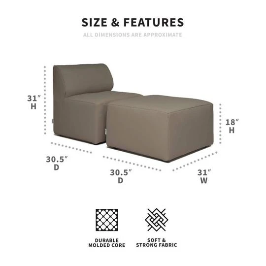 Big Joe - Patio 2-Piece Sectional Couch, Castor Gray 3 Big Joe - Patio 2-Piece Sectional Couch, Castor Gray - Image 3