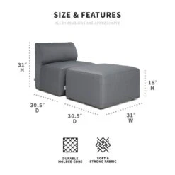 Big Joe - Patio 2-Piece Sectional Couch, Granite -Equipment Pools Patio 2 Piece Sectional Couch Granite 5
