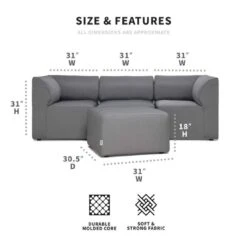 Big Joe - Patio 4-Piece Sectional Couch, Granite -Equipment Pools Patio 4 Piece Sectional Couch Granite 3