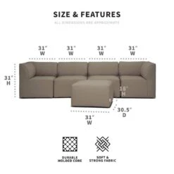 Big Joe - Patio 5-Piece Sectional Couch, Castor Gray -Equipment Pools Patio 5 Piece Sectional Couch Castor Gray 3