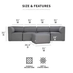 Big Joe - Patio 5-Piece Sectional Couch, Granite -Equipment Pools Patio 5 Piece Sectional Couch Granite 3