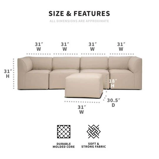 Big Joe - Patio 5-Piece Sectional Couch, Terra Bask 2 Big Joe - Patio 5-Piece Sectional Couch, Terra Bask - Image 2