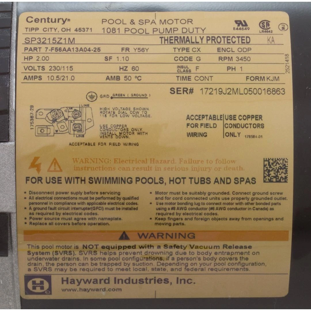 Hayward - Power End Pool Motor For 2HP 1-Speed Tristar Pool Pump, Max Rate 8 Hayward - Power End Pool Motor For 2HP 1-Speed Tristar Pool Pump, Max Rate - Image 8