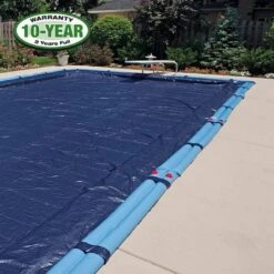 Polar 16' X 32' Rectangle Right Side Step Winter Pool Cover With 13 Blue 8 Ft. Double Water Tubes -Equipment Pools Pro Strength Polar Winter Pool Cover 16x32 ft Rectangle with Step Options 9
