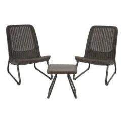 Keter - Rio 3 Piece Resin Wicker Patio Furniture Set With Side Table And Outdoor Chairs, Brown