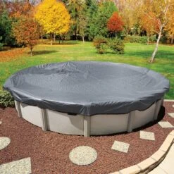 Midwest Canvas - 12' Round Winter Pool Cover, 16 Year Warranty, Silver -Equipment Pools Round Winter Pool Cover 16 Year Warranty Silver 17