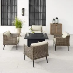 Crosley - Southwick 5-Piece Outdoor Wicker Conversation Set With Fire Table -Equipment Pools Southwick 5 Piece Outdoor Wicker Conversation Set with Fire Table 11