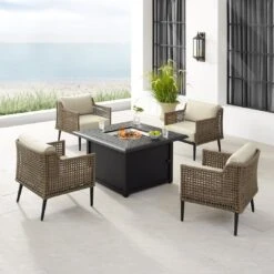 Crosley - Southwick 5-Piece Outdoor Wicker Conversation Set With Fire Table -Equipment Pools Southwick 5 Piece Outdoor Wicker Conversation Set with Fire Table 12