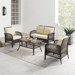 Crosley - Tribeca 4-Piece Outdoor Wicker Conversation Set, Brown KO70037BR-SA -Equipment Pools Tribeca 4 Piece Outdoor Wicker Conversation Set Brown KO70037BR SA 12