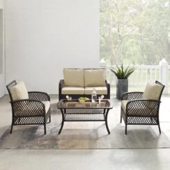 Crosley - Tribeca 4-Piece Outdoor Wicker Conversation Set, Brown KO70037BR-SA -Equipment Pools Tribeca 4 Piece Outdoor Wicker Conversation Set Brown KO70037BR SA 2
