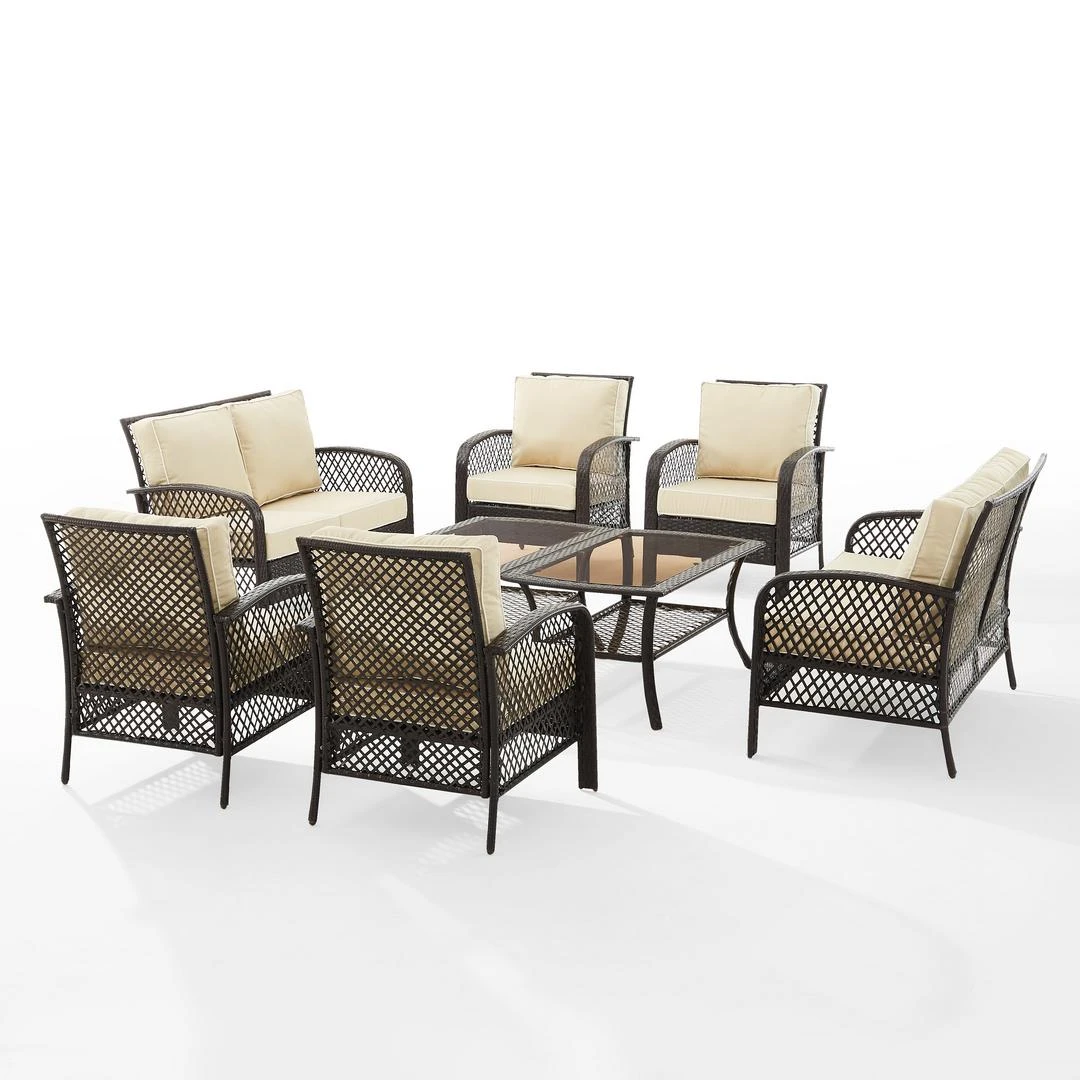 Crosley - Tribeca 8-Piece Outdoor Wicker Conversation Set, Brown 12 Crosley - Tribeca 8-Piece Outdoor Wicker Conversation Set, Brown - Image 12
