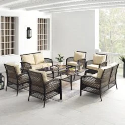 Crosley - Tribeca 8-Piece Outdoor Wicker Conversation Set, Brown 32 Crosley - Tribeca 8-Piece Outdoor Wicker Conversation Set, Brown -Equipment Pools Tribeca 8 Piece Outdoor Wicker Conversation Set Brown 12
