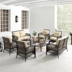 Crosley - Tribeca 8-Piece Outdoor Wicker Conversation Set, Brown 22 Crosley - Tribeca 8-Piece Outdoor Wicker Conversation Set, Brown -Equipment Pools Tribeca 8 Piece Outdoor Wicker Conversation Set Brown 2