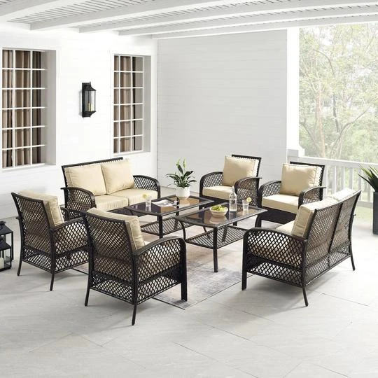 Crosley - Tribeca 8-Piece Outdoor Wicker Conversation Set, Brown 3 Crosley - Tribeca 8-Piece Outdoor Wicker Conversation Set, Brown - Image 3