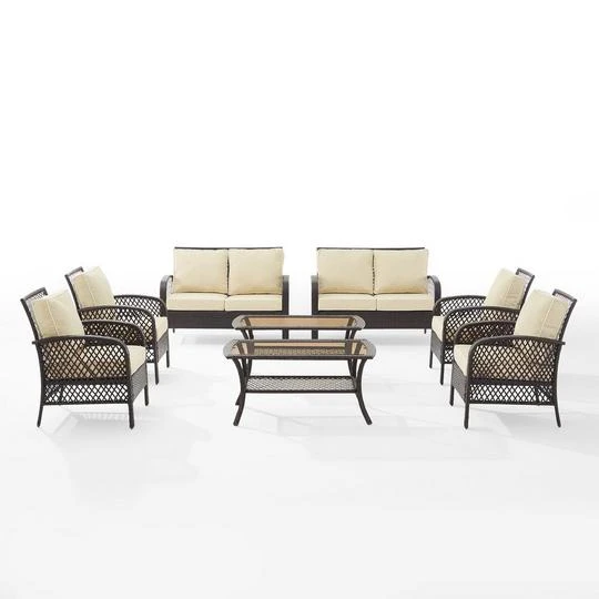 Crosley - Tribeca 8-Piece Outdoor Wicker Conversation Set, Brown 1 Crosley - Tribeca 8-Piece Outdoor Wicker Conversation Set, Brown