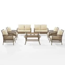 Crosley - Tribeca 8-Piece Outdoor Wicker Conversation Set, Driftwood -Equipment Pools Tribeca 8 Piece Outdoor Wicker Conversation Set Driftwood 11