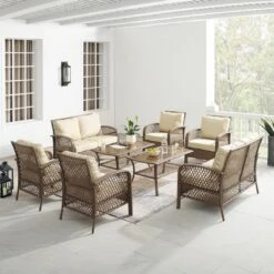 Crosley - Tribeca 8-Piece Outdoor Wicker Conversation Set, Driftwood -Equipment Pools Tribeca 8 Piece Outdoor Wicker Conversation Set Driftwood 12