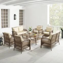 Crosley - Tribeca 8-Piece Outdoor Wicker Conversation Set, Driftwood -Equipment Pools Tribeca 8 Piece Outdoor Wicker Conversation Set Driftwood 2