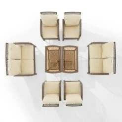 Crosley - Tribeca 8-Piece Outdoor Wicker Conversation Set, Driftwood -Equipment Pools Tribeca 8 Piece Outdoor Wicker Conversation Set Driftwood 4