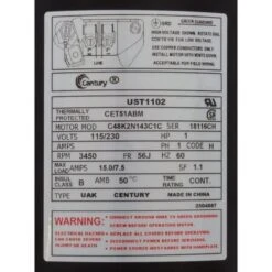 Century A.O. Smith - UST1102 C-Face 1 HP Up-Rated 56J Pool And Spa Pump Motor -Equipment Pools UST1102 C Face 1 HP Up Rated 56J Pool and Spa Pump Motor 2