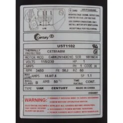 Century A.O. Smith - UST1102 C-Face 1 HP Up-Rated 56J Pool And Spa Pump Motor -Equipment Pools UST1102 C Face 1 HP Up Rated 56J Pool and Spa Pump Motor 7